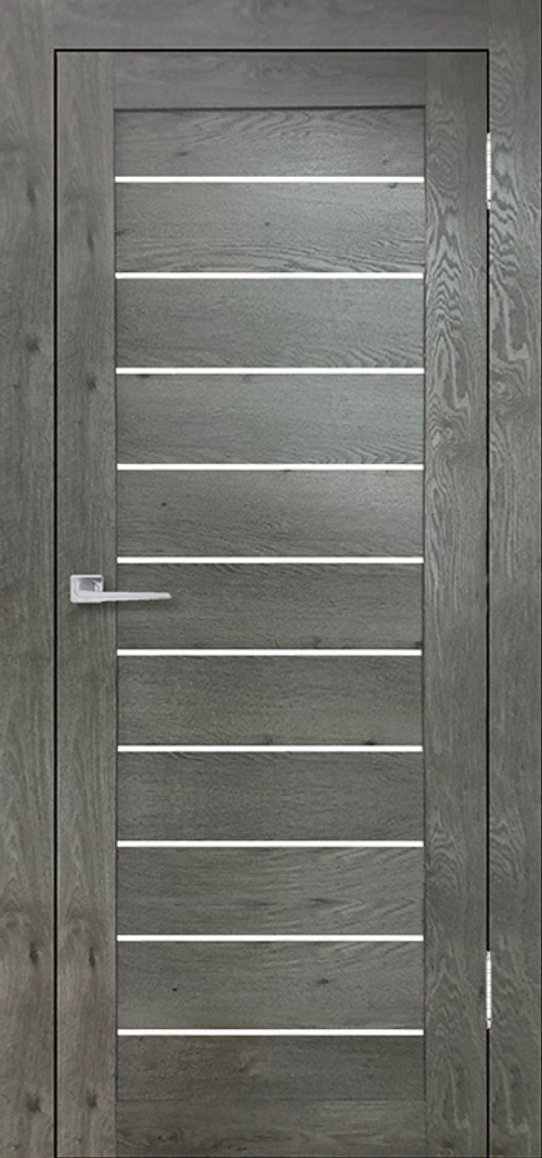 Межкомнатная дверь Бавария 04 ПВХ / Цвет Дуб эдисон серый / Остекление "Сатинато" / Двери Верда