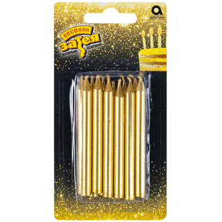 Веселая затея Свеча для торта золото 8см 12шт 1502-5078