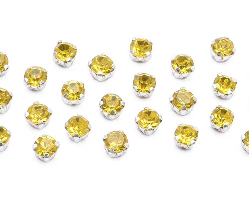 Стразы пришивные стекло в оправе, d 6 мм, лимонный