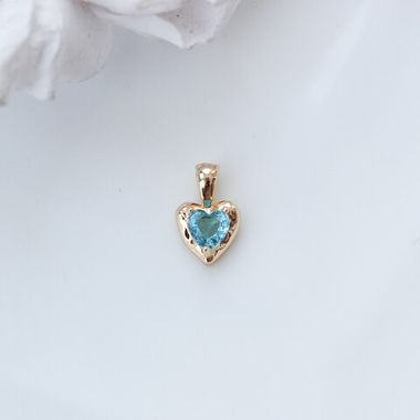 Подвеска Сердце со светло-голубым фианитом, 12*8 мм, позолота, П289
