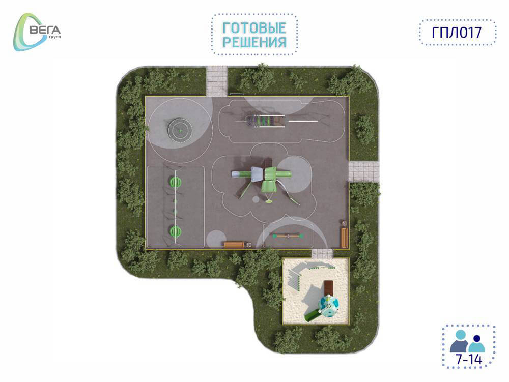 Игровая площадка для детей от 3 до 14 лет 16,5 x 15 x 4,04 м ГПЛ017