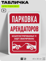 Табличка для парковки "Парковка арендаторов", для дома, офиса, организаций, 40х30 см, Silver Plane x Айдентика Технолоджи