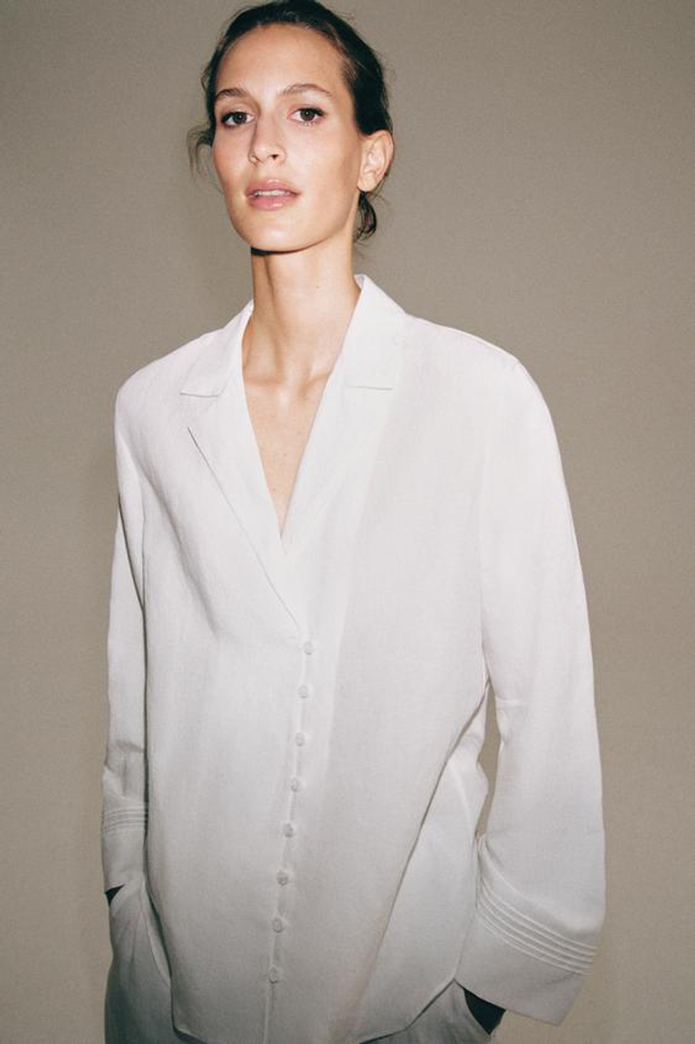 ZARA РУБАШКА С ПУГОВИЦАМИ — ZW COLLECTION, БЕЛЫЙ