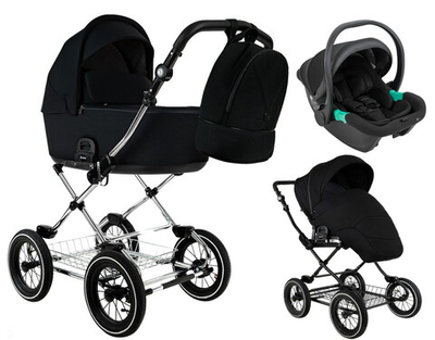 Детская коляска Roan Bass Next Classic d12 2.0 3 в 1 с автокреслом Pituso Santiso Pro Black BNC/85/2 Caviar/Black/руч.Cappuccino