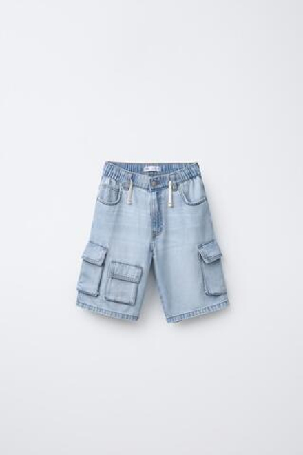 ZARA ДЖИНСОВЫЕ ШОРТЫ КАРГО СВОБОДНОГО КРОЯ, СИНИЙ