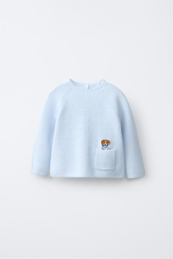 ZARA ДЖЕМПЕР С НАШИВКОЙ «СОБАКА», ГОЛУБОЙ