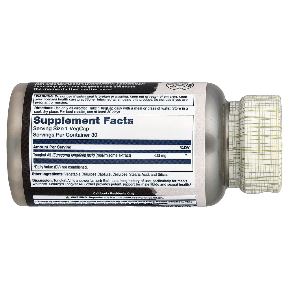 Solaray, экстракт эврикомы длиннолистой для мужчин, 300 мг, 30 растительных капсул