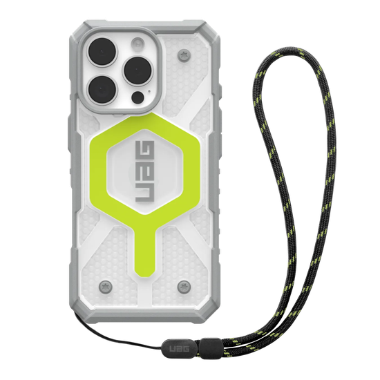 UAG Pathfinder Clear with MagSafe Series Case for Apple iPhone 16 Pro Active Neon Case + Black Neon Lanyard (Прозрачный)