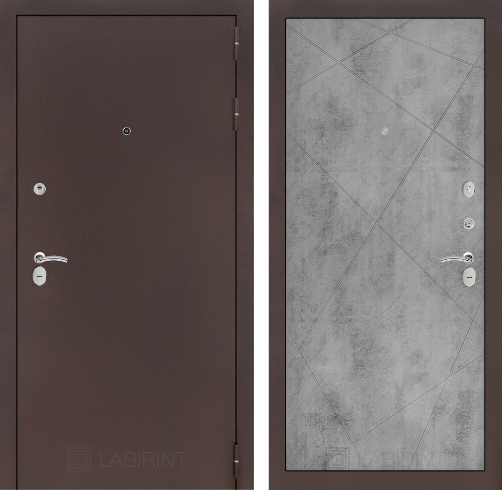 Дверь входная Лабиринт CLASSIC антик медный 24 Бетон светлый металлическая