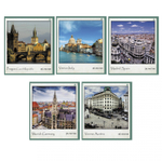 Тетрадь 36 л., А5, клетка, Alingar "Городские виды", скрепка, офсет, мелованная бумага, 5 дизайнов в пленке т/у