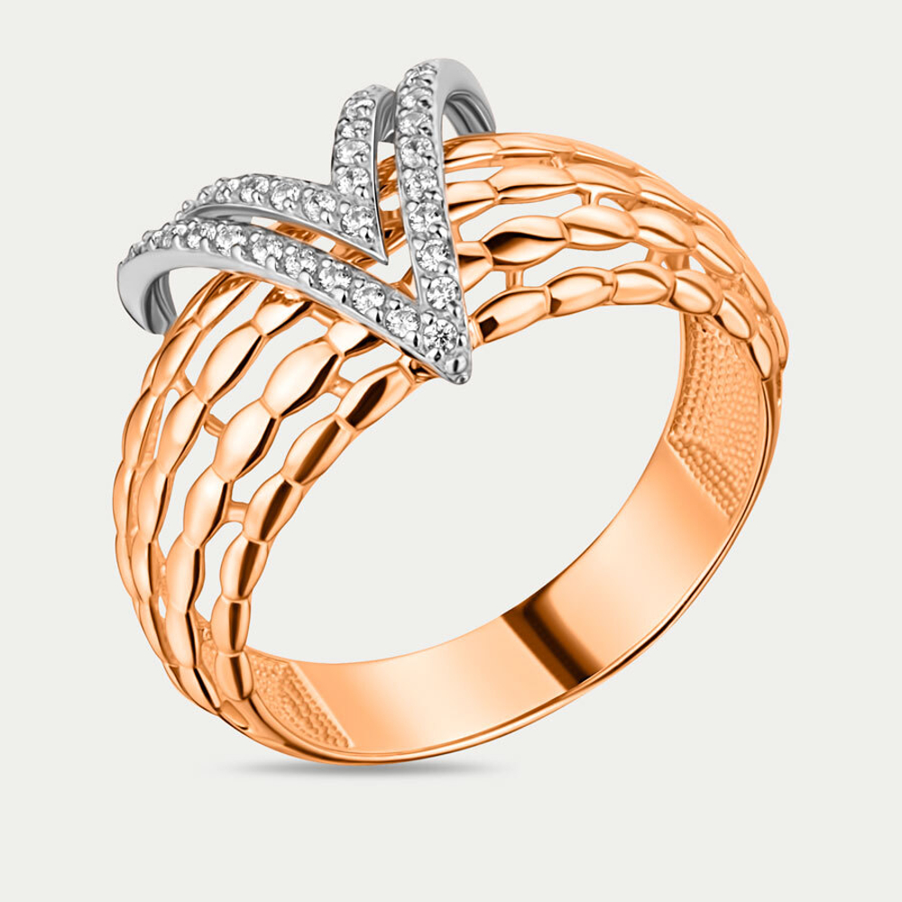 Женское кольцо из розового золота 585 пробы с фианитами (арт. 000971-1102)