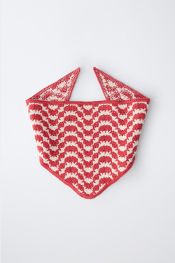 ZARA ТРИКОТАЖНАЯ БАНДАНА С РЕЛЬЕФНЫМ УЗОРОМ, ЭКРЮ/КРАСНЫЙ