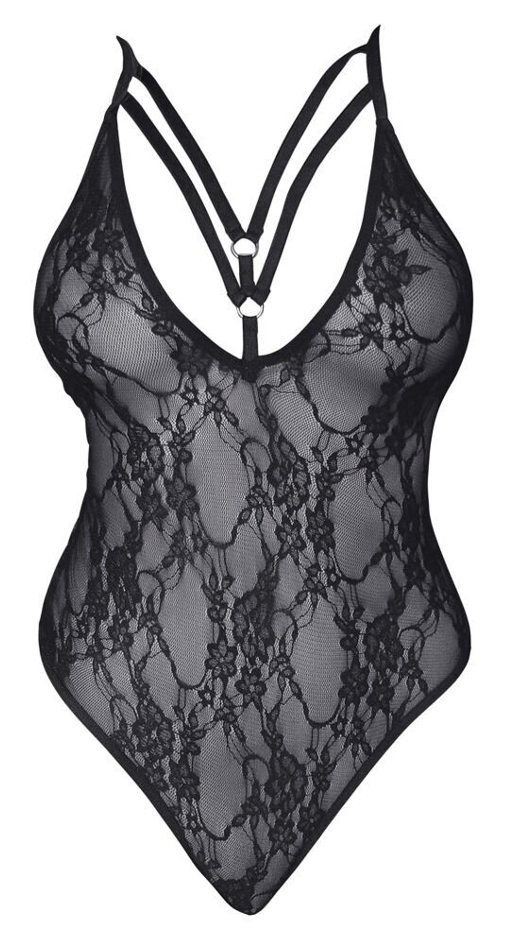 Эффектное кружевное боди со стрепами (Размер: S) (Цвет: черный)