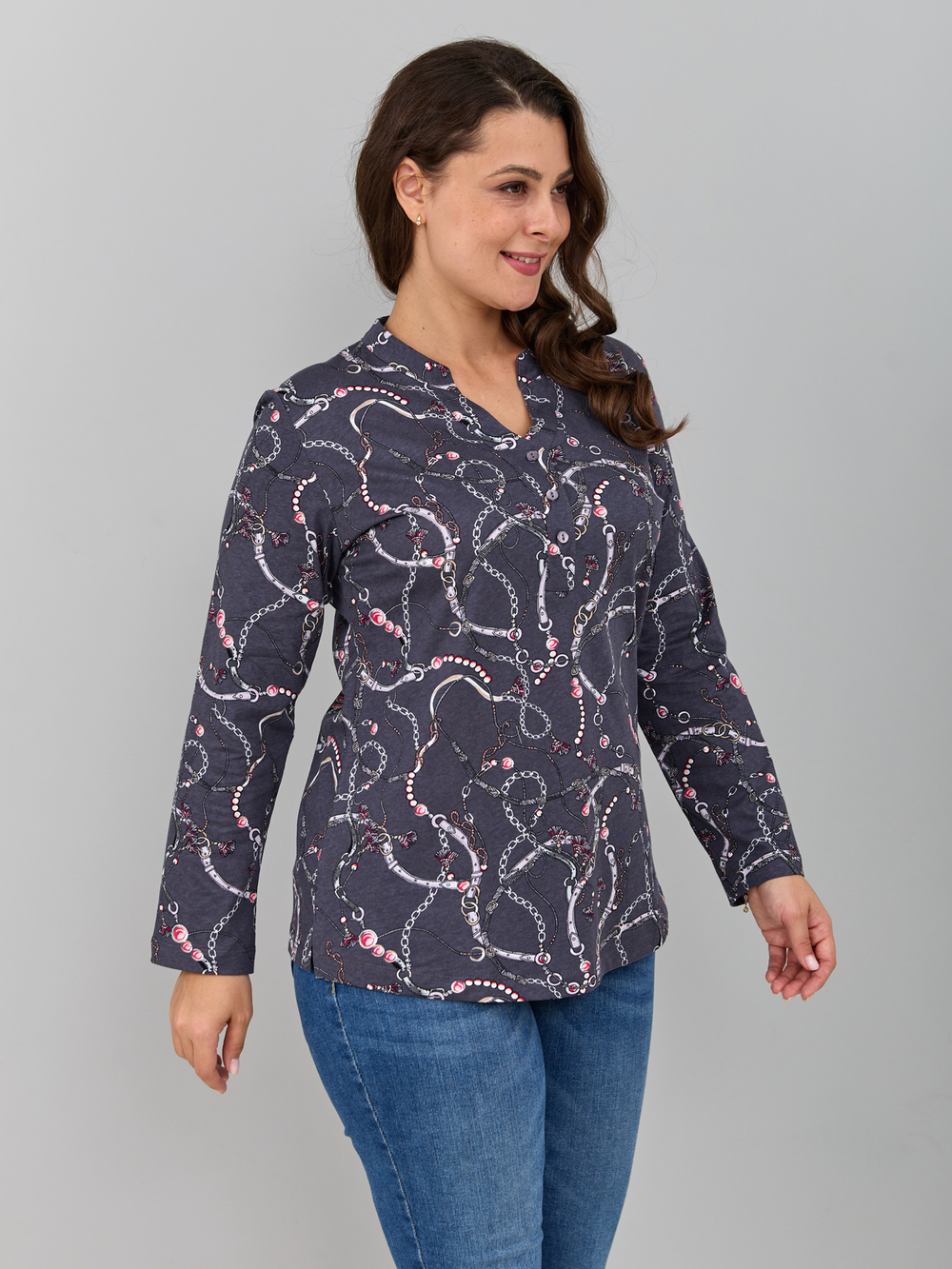 Блузка БЛ-22/серыйремни-цепи