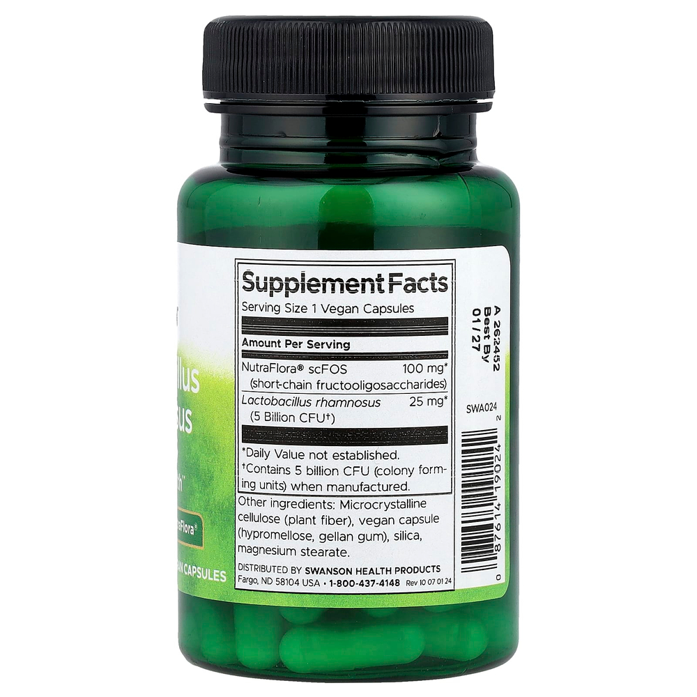 Swanson Vitamins, лактобактерии рамнозус с ФОС, 60 веганских капсул