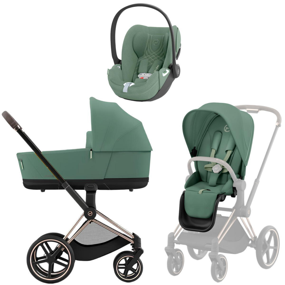 Коляска 3 в 1 Cybex Priam IV Rosegold complete и автокресло Cloud T i-Size Leaf Green Plus Leaf Green