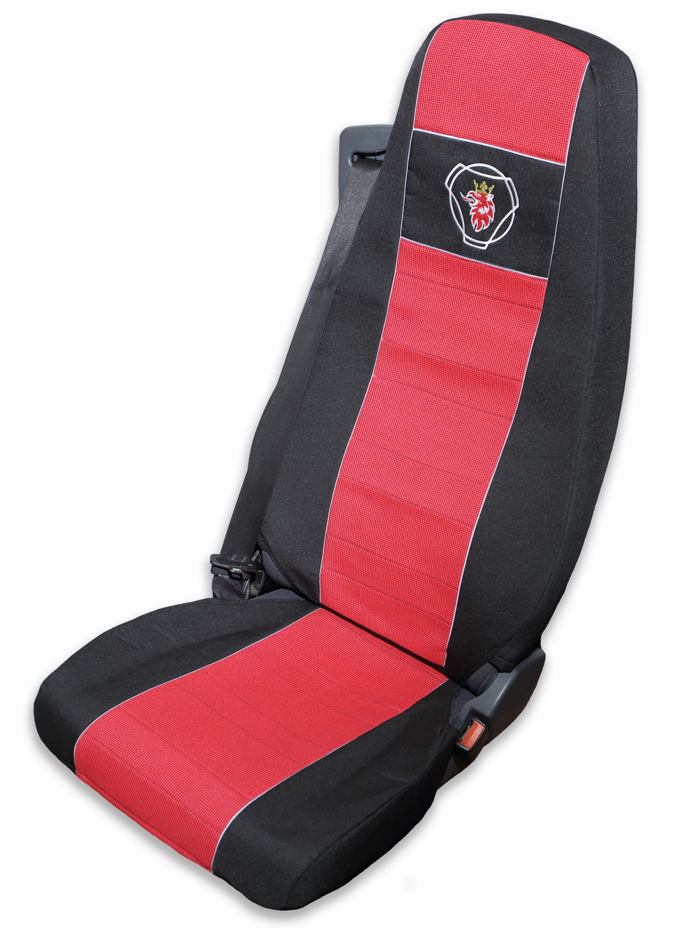 Чехлы SCANIA: 5 серия 2 высоких сиденья (полиэфир, черный, красная вставка)