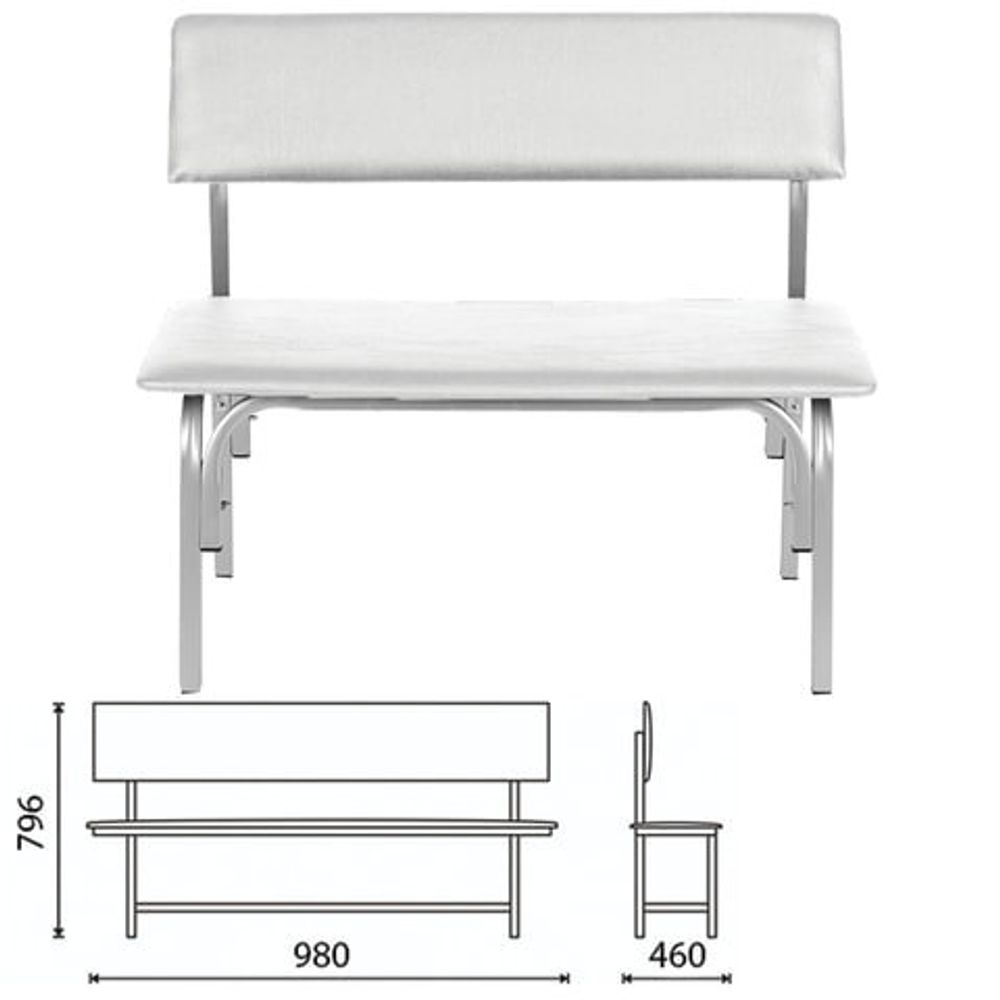 Банкетка со спинкой "Астрид", 980х460х796 мм, каркас светло-серый, кожзам светло-серый