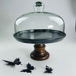 Lenardi 235-056 Тортовница 28см на ножке со стеклянной крышкой BLACKWOOD в под.уп.(х4)Фарфор