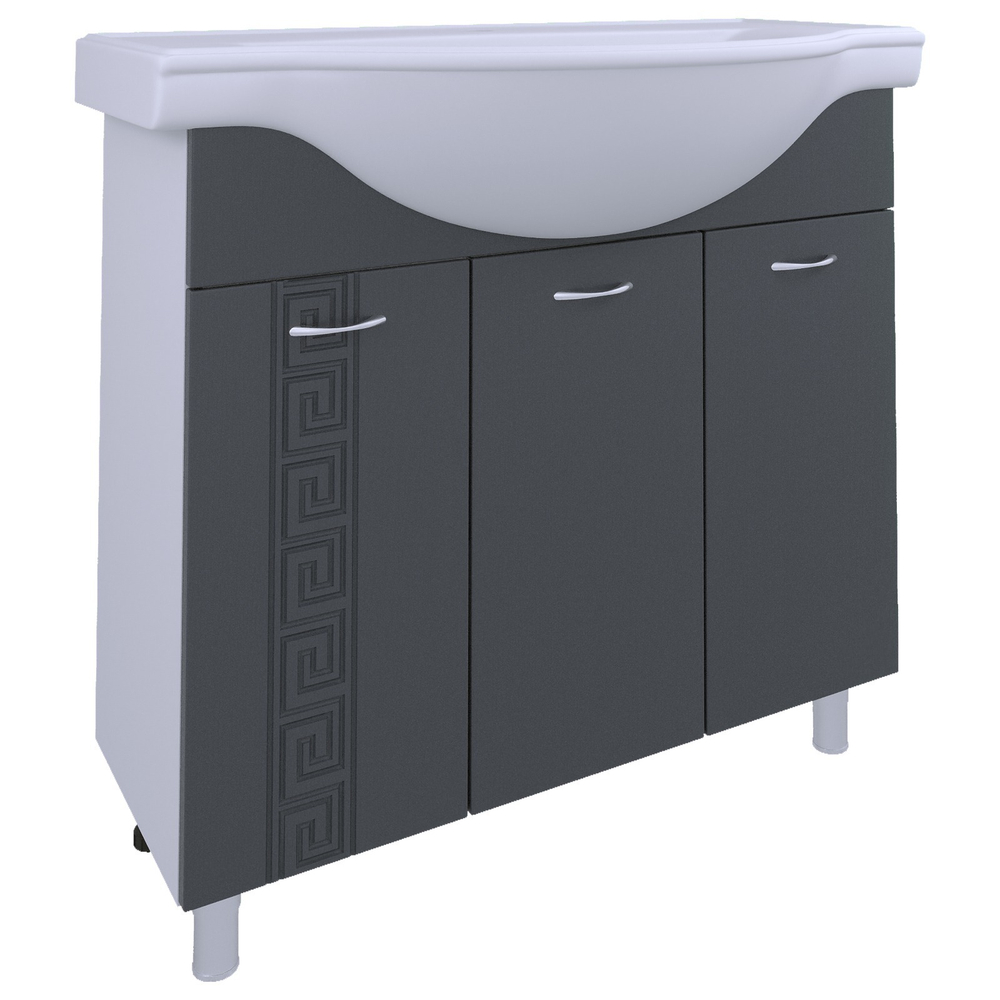 Тумба под раковину, 3 двери, 1000, коллекция (Афина, Santec (Эльбрус), Основной, Белый снег, Графит древесный)