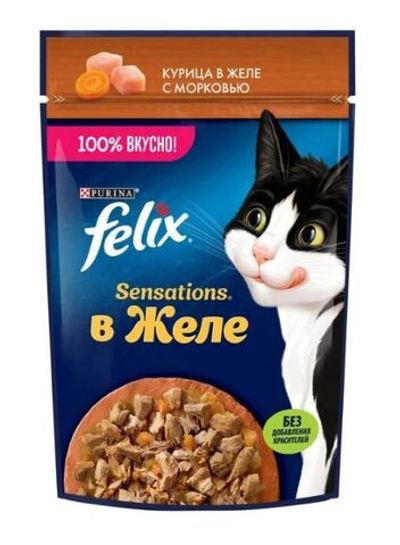 *Влажный корм Felix Sensations для кошек Курица Морковь в желе, пауч 75г