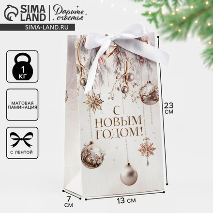 Пакет подарочный новогодний с лентой «Волшебный Новый год», 13×23×7 см, 10346347