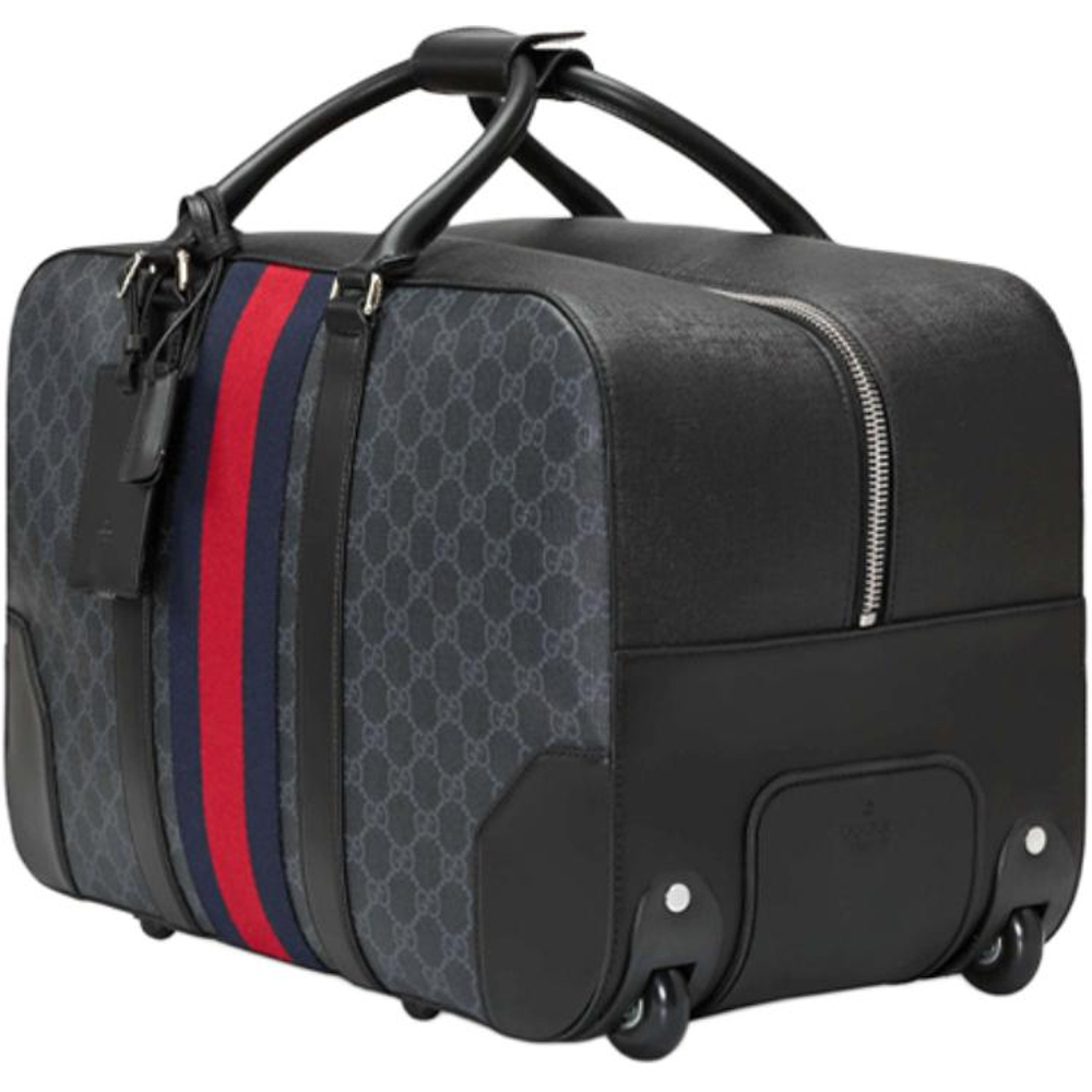 GUCCI Canvas With Leather Travel Bag Handbag Trolley Bag 22 Inch Men"s Black Gray