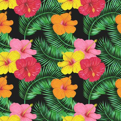 Листья пальмы и Тропические цветы