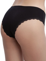 Хлопковые трусики-бразилиана с кружевной отделкой по ножке (Размер: L) (Цвет: серый)