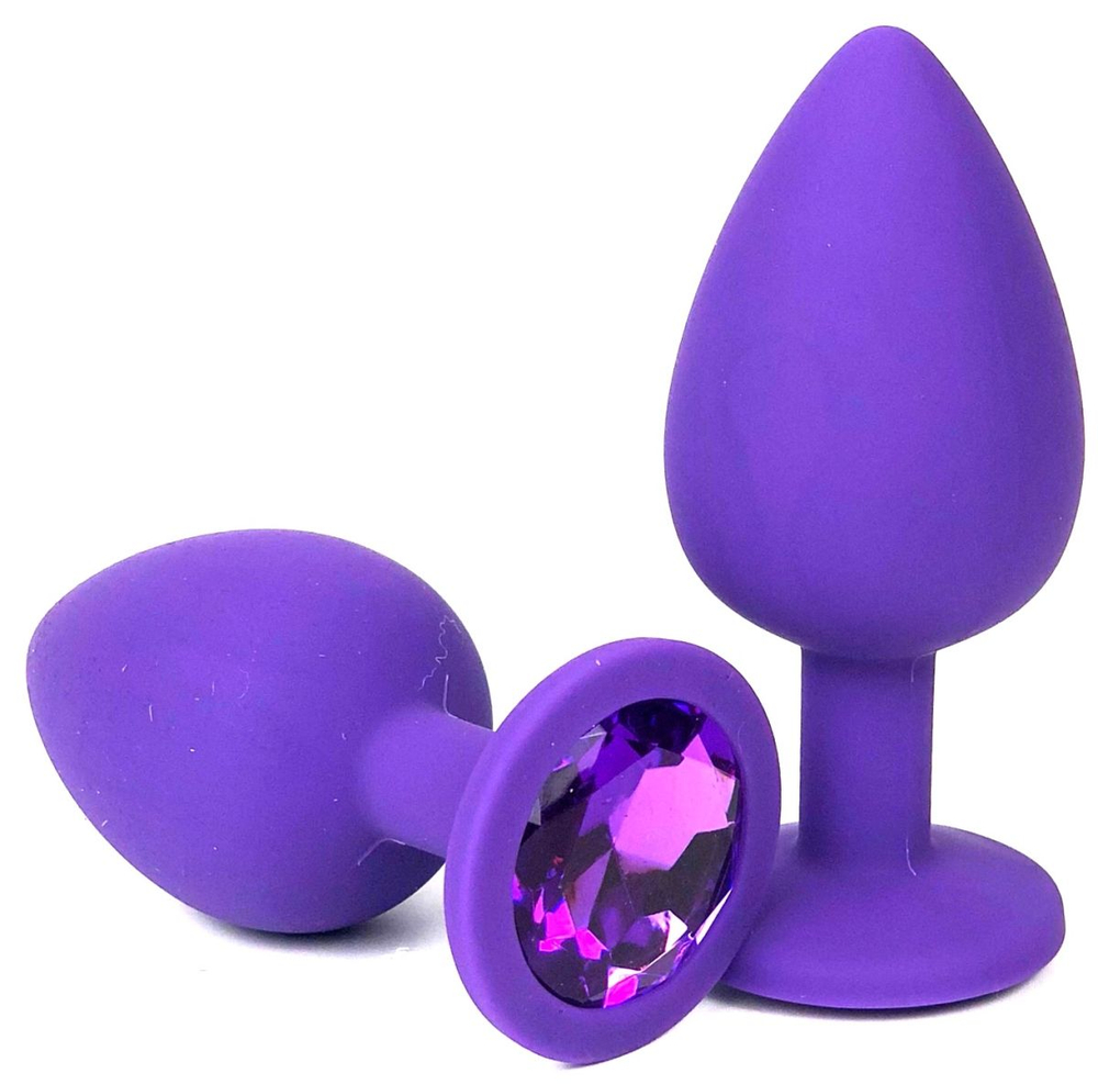 Фиолетовая анальная пробка с фиолетовым стразом - 6,8 см. (Цвет: фиолетовый)