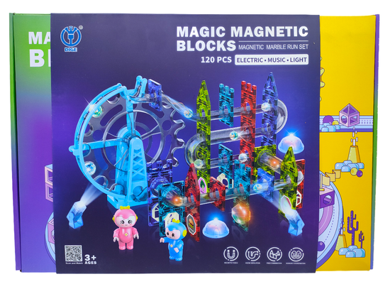 Магнитный электронный конструктор Magic Magnetic Blocks " Лабиринт с колесом " с шариками, 120 дет.