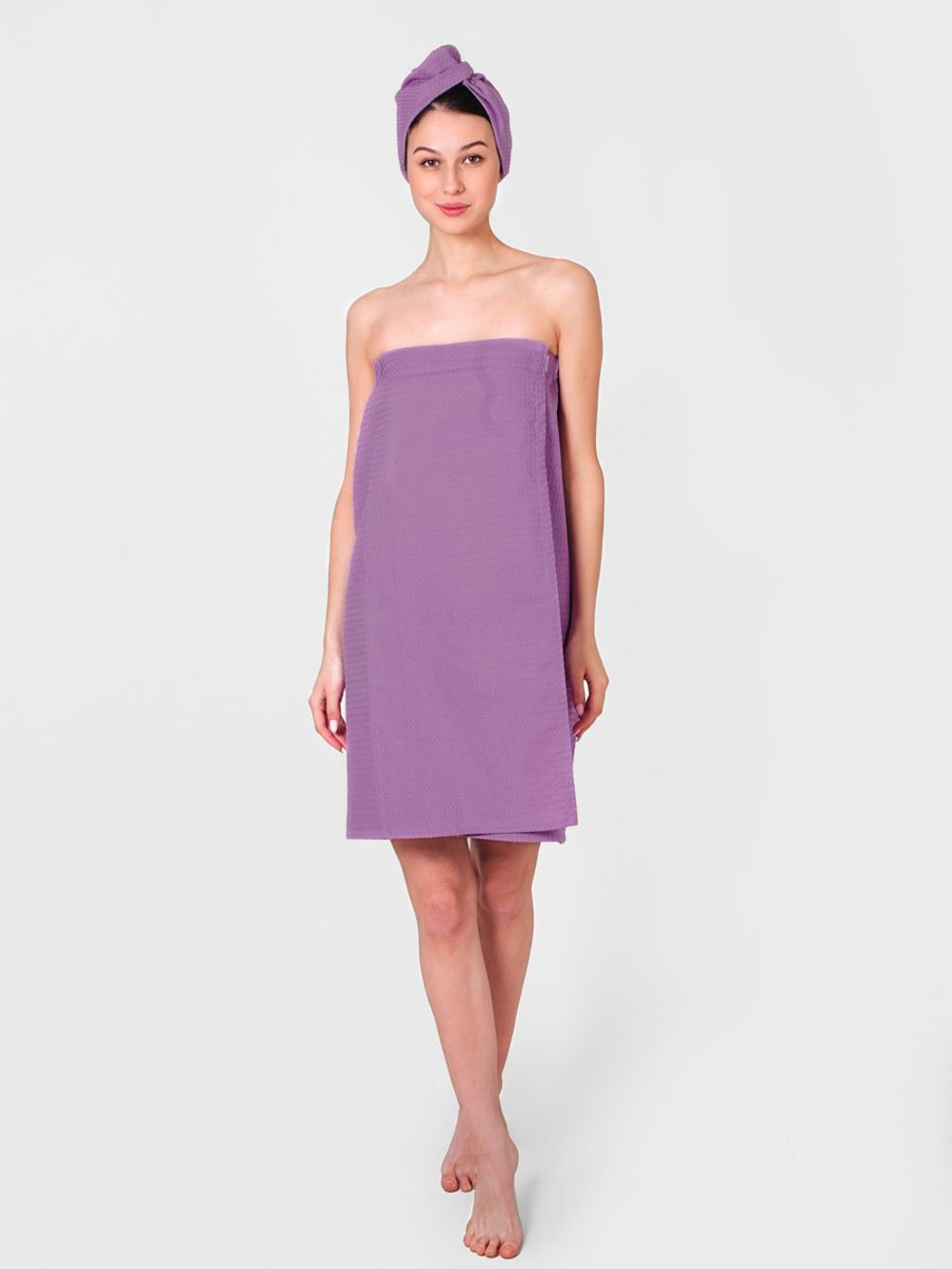 Парео-набор вафельный банный сиреневый