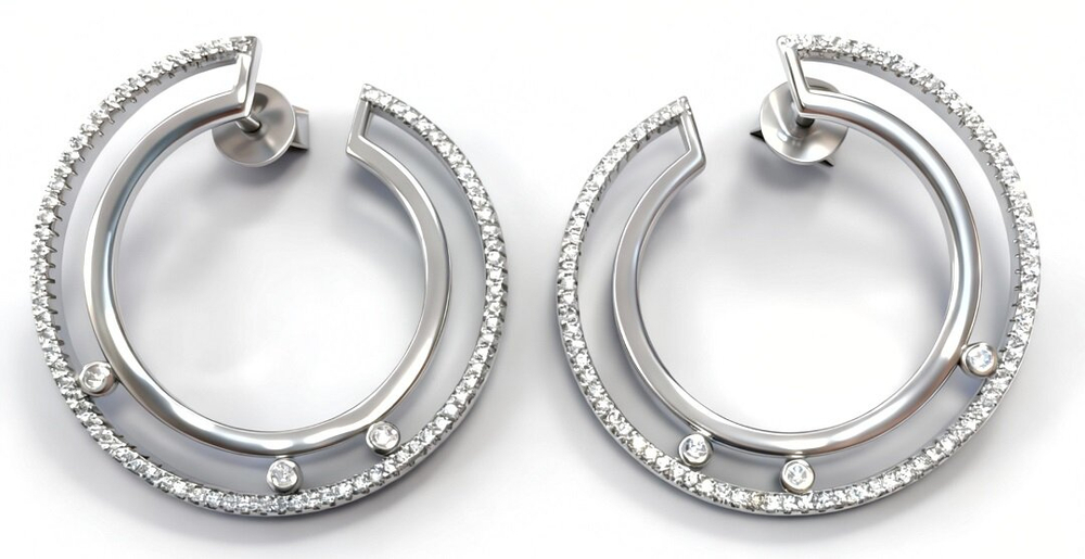 Ювелирные серьги-пусеты из серебра с фианитами