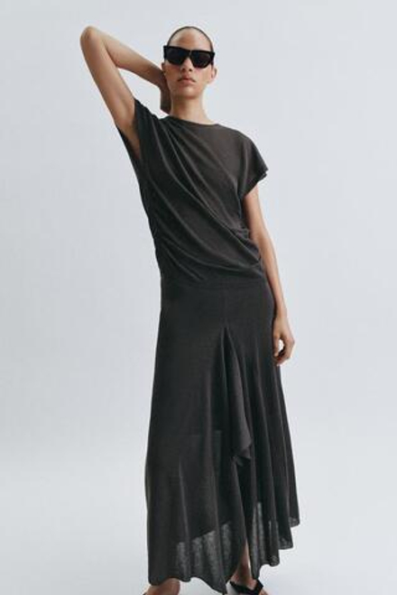 ZARA ТРИКОТАЖНАЯ ЮБКА МИДИ, МОРСКОЙ ТЕМНО-СИНИЙ