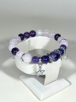 Браслет для Рыб, аметист и розовый кварц