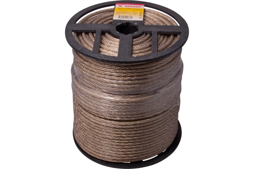 Трос стальной REXANT в ПВХ оплетке d=6 мм, прозрачный (бухта 150м) 09-5260