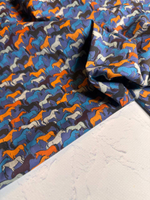 Блузочно-плательный поплин с рисунком (96%хлопок/4%эластан, Конный бунт на поле, 142, 92 гр/м2)