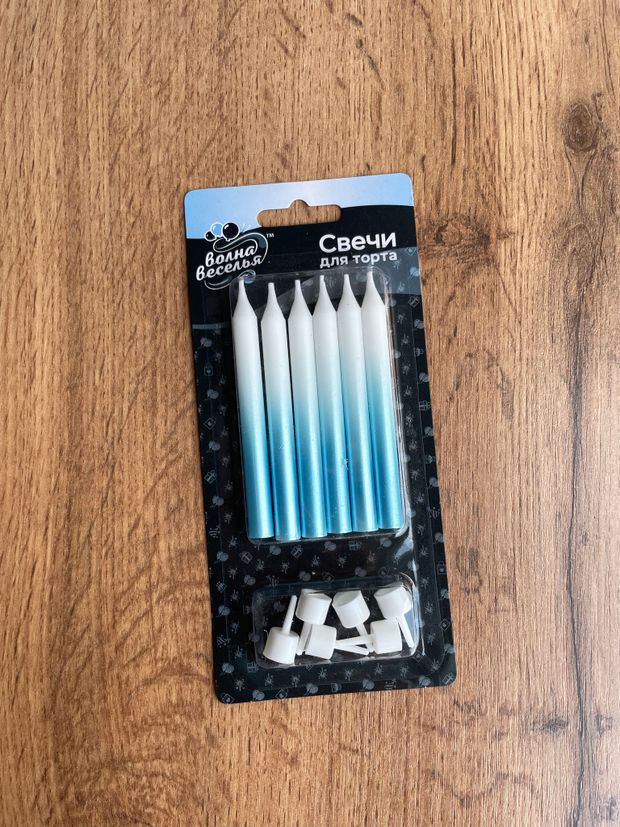 Свечи Сверкающие искры, Белый/Голубой, Металлик, 0,77*8 см, 6 шт. с держат.