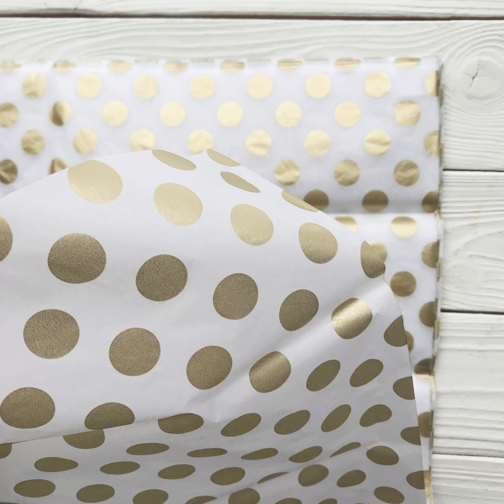 Бумага тишью 50 х 66 см (10 листов), золотой горошек