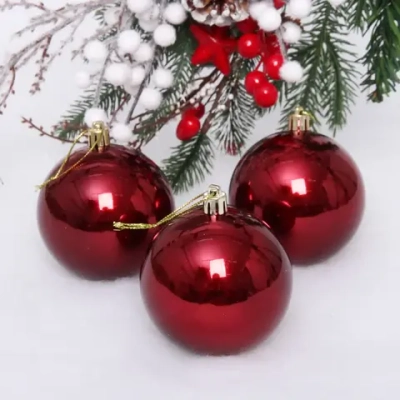 Новогодние шары 8 см (набор 3 шт) «Глянец», темный рубин