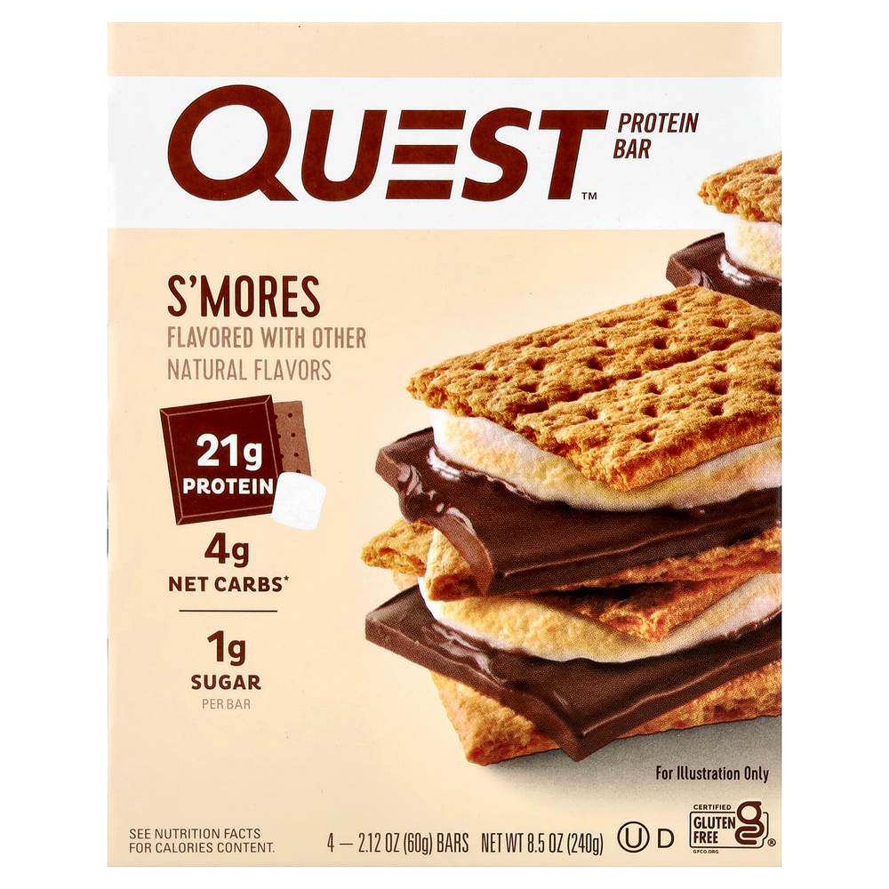 Quest Nutrition, Протеиновый батончик, S'Mores, 4 батончика, 60 г (2,12 унции) каждый