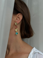 Cерьги дорожки с кристаллами: кремовый, бирюзовый, персиково-розовый, оттенок золото