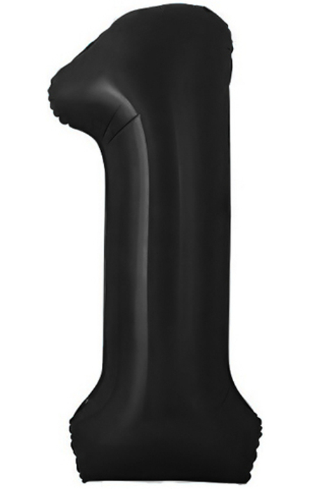 Шар с клапаном (16''/41 см) Мини-цифра, 1, Черный, 1 шт.