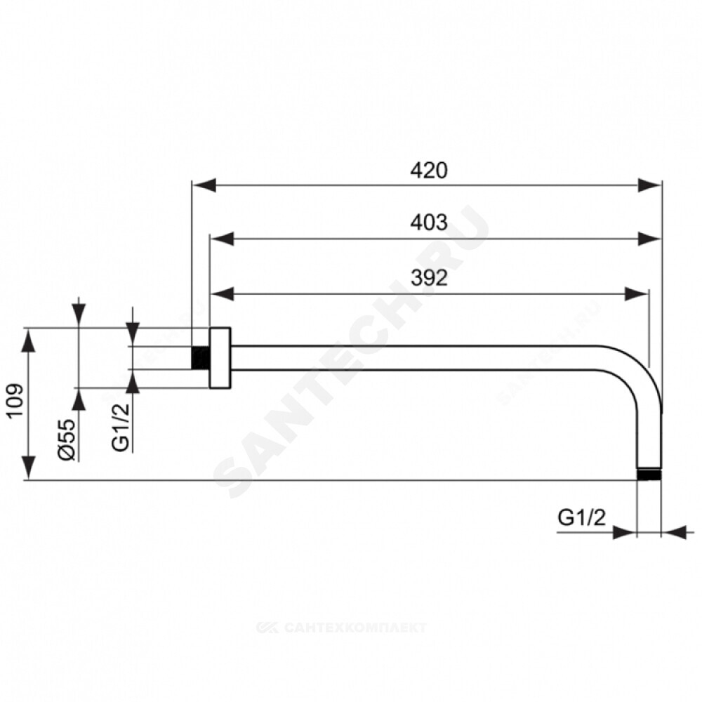 Держатель для верхнего душа 400мм IDEALRAIN Ideal Standard B9445XG