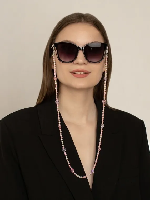 Цепочка для очков "Сердечки" объёмные, цвет розово-фиолетовый, 70 см