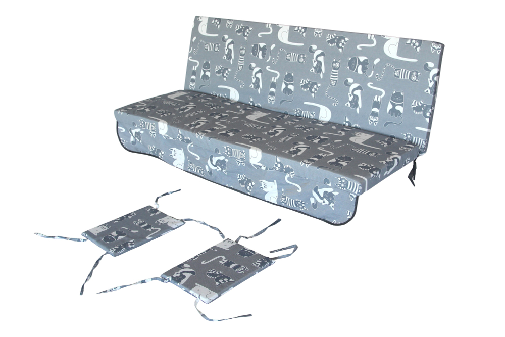 Качели садовые Garden Story 3-х местные Ирис с москитной сеткой(каркас серый, м/э серый рис.кошки)2 уп.