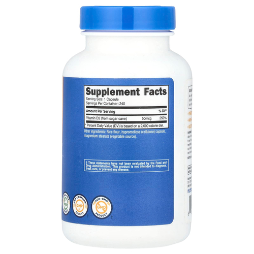 Nutricost, Витамин D2, 50 мкг (2000 МЕ), 240 капсул