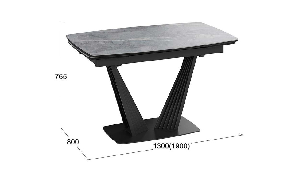 Стол кухонный обеденный раздвижной Черный муар/Керамика матовая серый мрамор 130(190)х80х76 см