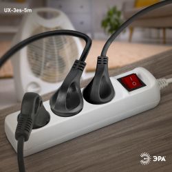 Удлинитель электрический ЭРА UX-3es-5m с заземлением с выключателем 3 розетки 5м ПВС 3x0,75мм2 10А | Бытовые удлинители
