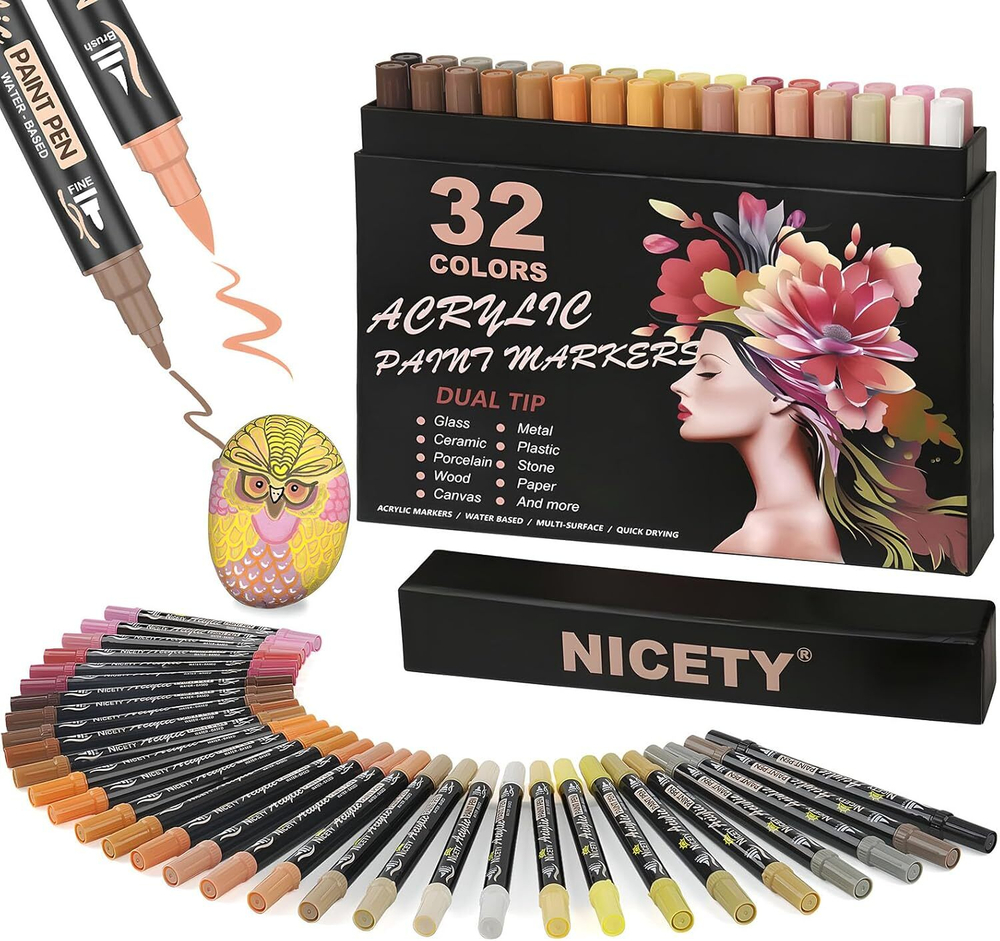 NICETY акриловые маркеры 0,5-5 мм, 32 шт, Skin